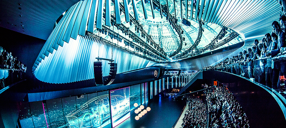 Mercedes-Benz booth decorated with more than 800 Martin Professional fixtures