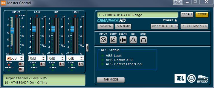 JBL Master Panel Input Routing